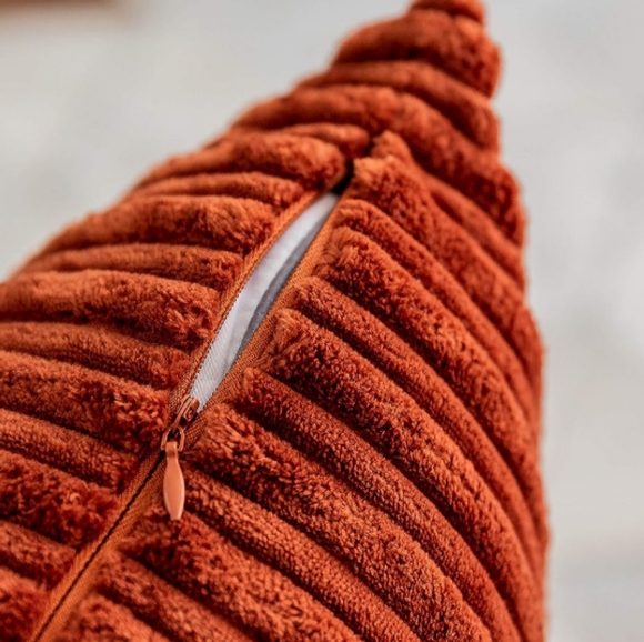 Set 2 Rust Burnt Orange Soft Corduroy Stripe Pillow Covers Pillows New - Picture 2 of 8